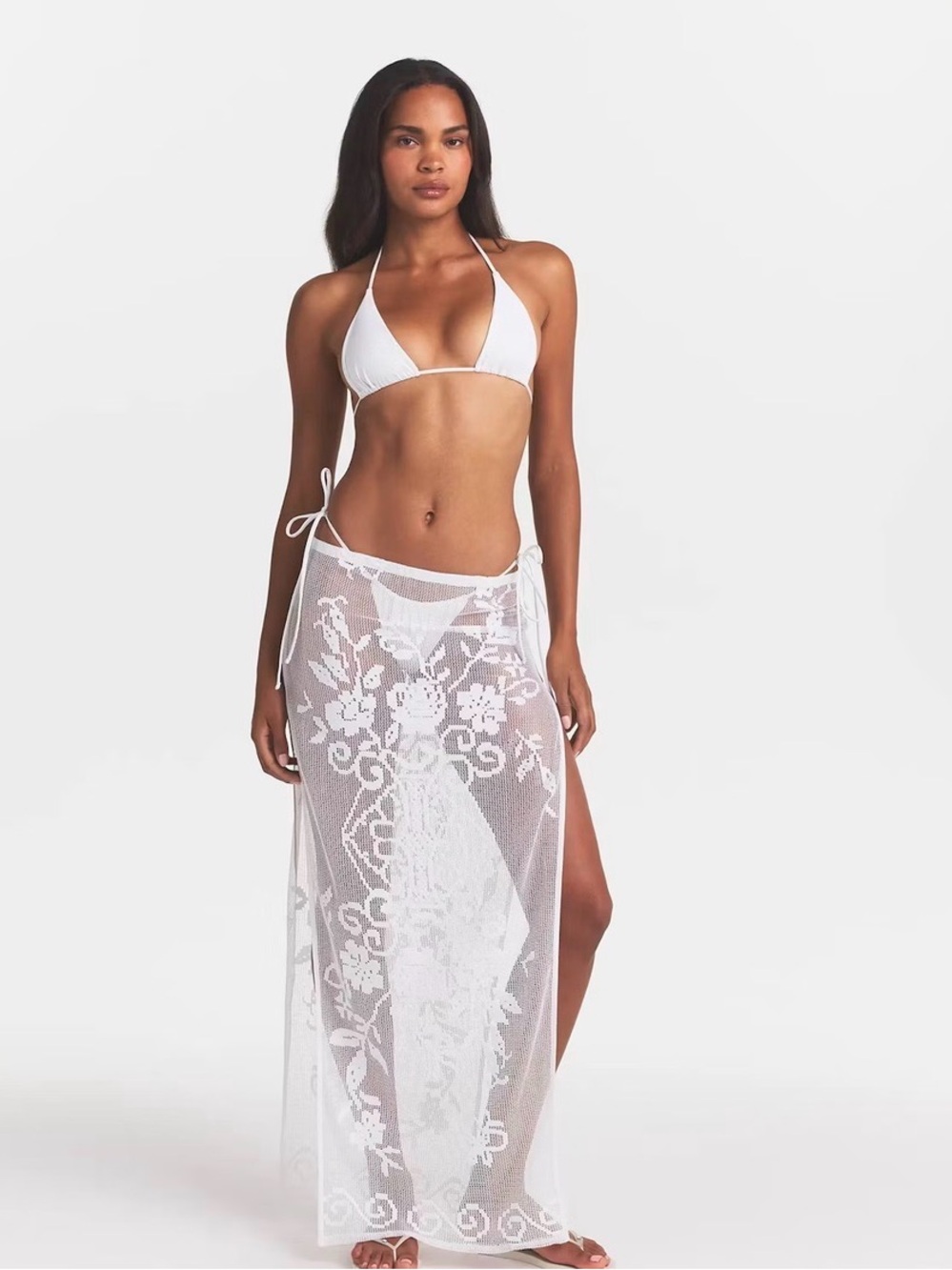 Skims Crochet Coverup Maxi Skirt in Snow
